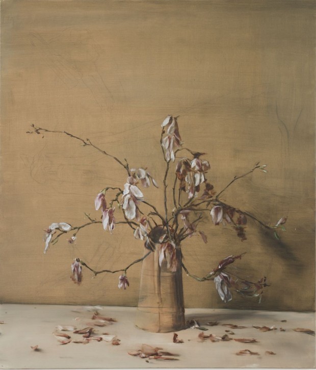 「Magnolias- (I)」 2012 年、 140 x 120 cm、カンヴァスに油彩 ⒸMichaël Borremans  Courtesy Zeno X Gallery Antwerp Photo by Peter Cox 個人蔵  